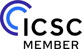 ICSC Member logo with blue and black design elements.